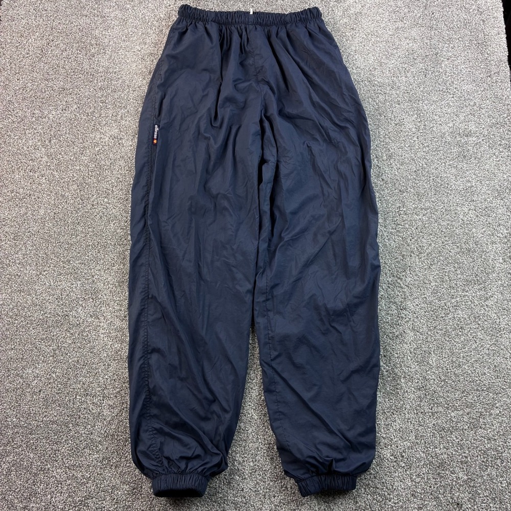 Vintage Ellesse Track Pants Mens L Navy Blue Nylon Fleece Lined Joggers